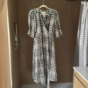 Apiece Apart wrap dress gingham black and white XS
